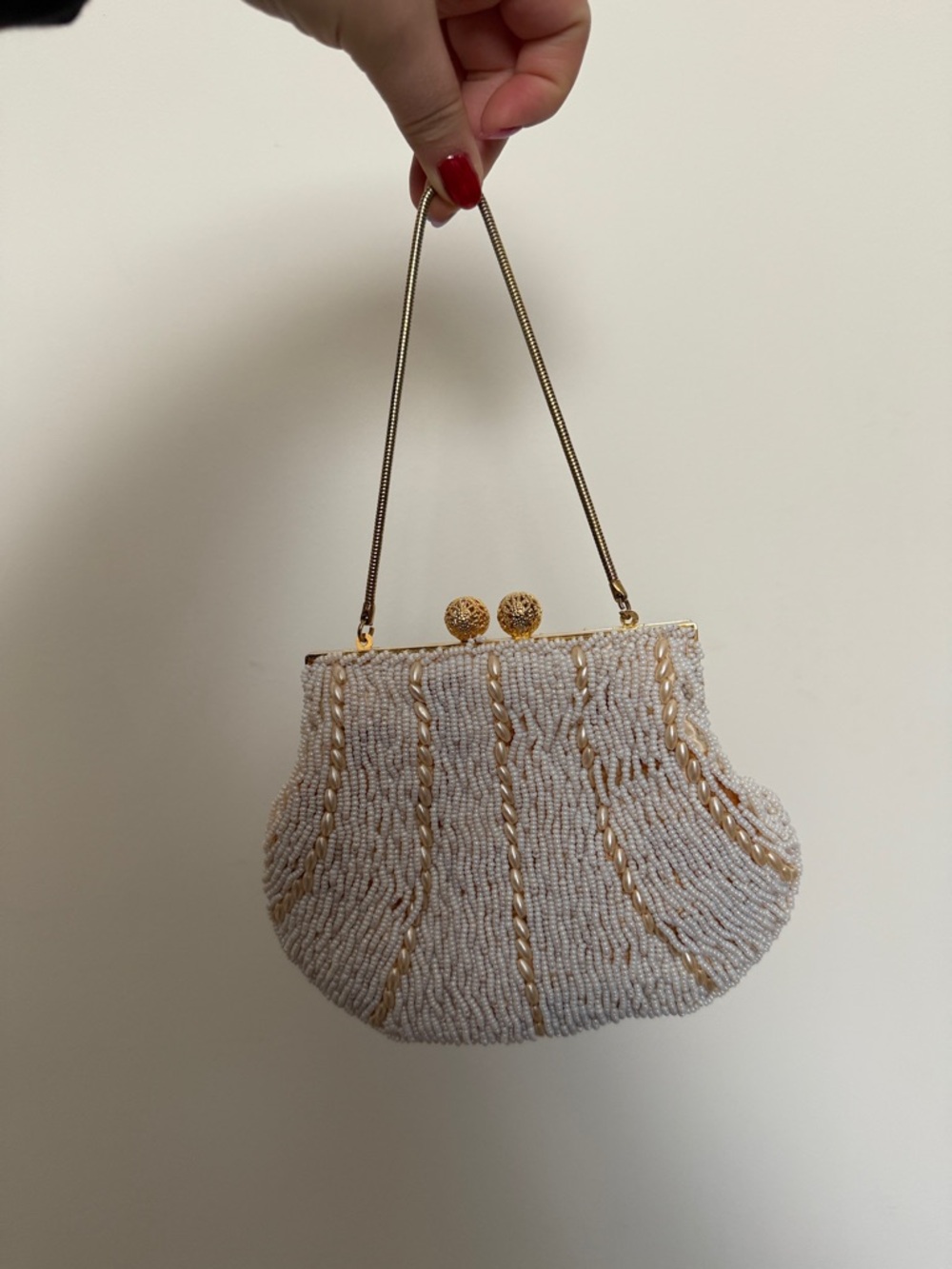 Beaded Ivory and Gold Evening Clutch - Unbranded